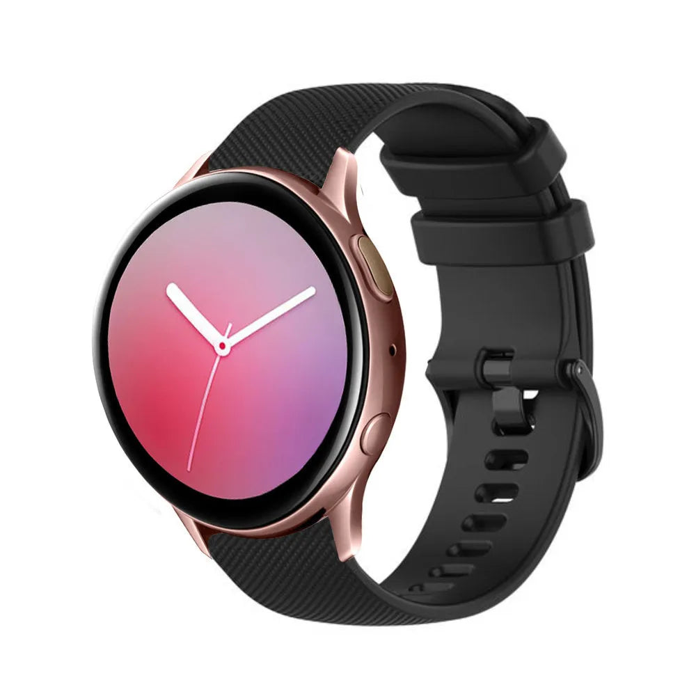 Premium Silicone Strap, black, on a watch, 3/4 front view