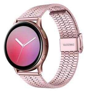 Fine Steel Strap, pink, on a watch, 3/4 front view