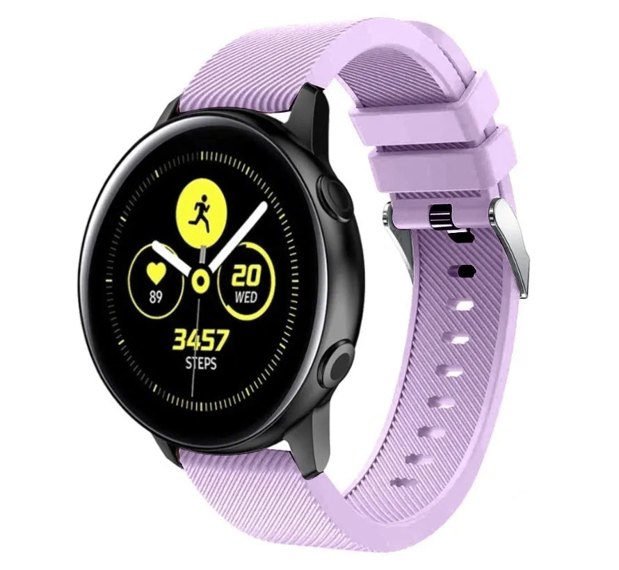 Twill Silicone Strap, lilac, on a watch, 3/4 front view