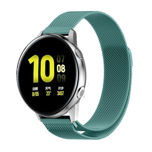Milanese Strap, green, on a watch, 3/4 front view