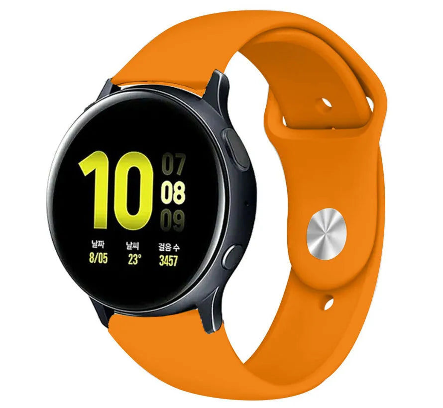 Silicone Sport Strap, orange, on a watch, 3/4 front view