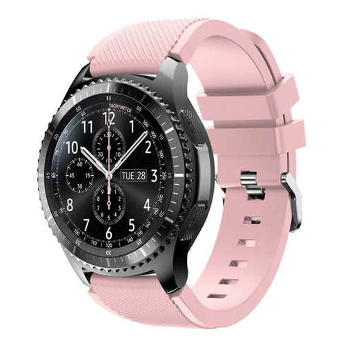 Twill Silicone Strap, pink, on a watch, 3/4 front view