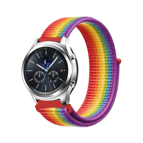 Nylon Strap, rainbow, on a watch, 3/4 front view