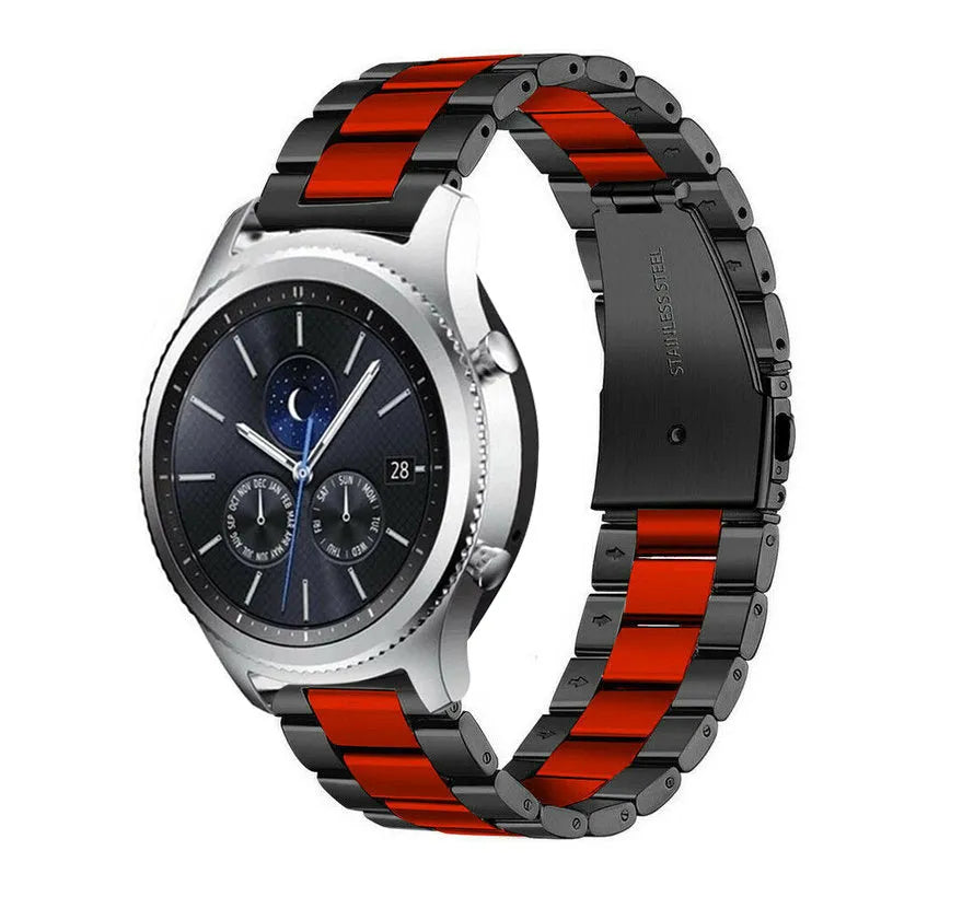 Steel Strap, black/red, on a watch, 3/4 front view