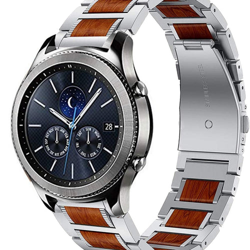 Wood Steel Strap, silver, on a watch, 3/4 front view