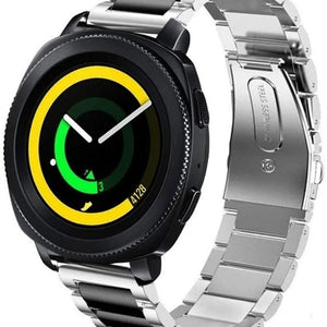 Steel Strap, silver/black, on a watch, 3/4 front view
