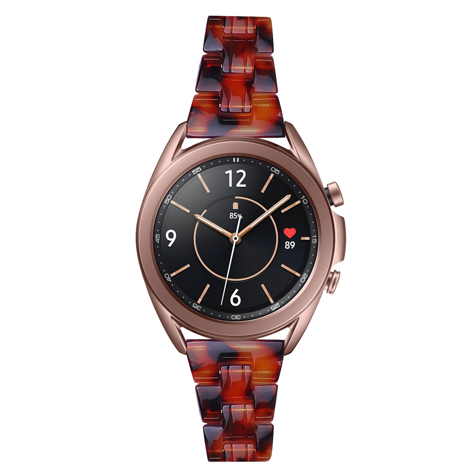 Metal Resin Strap, lava, on a watch, 3/4 front view