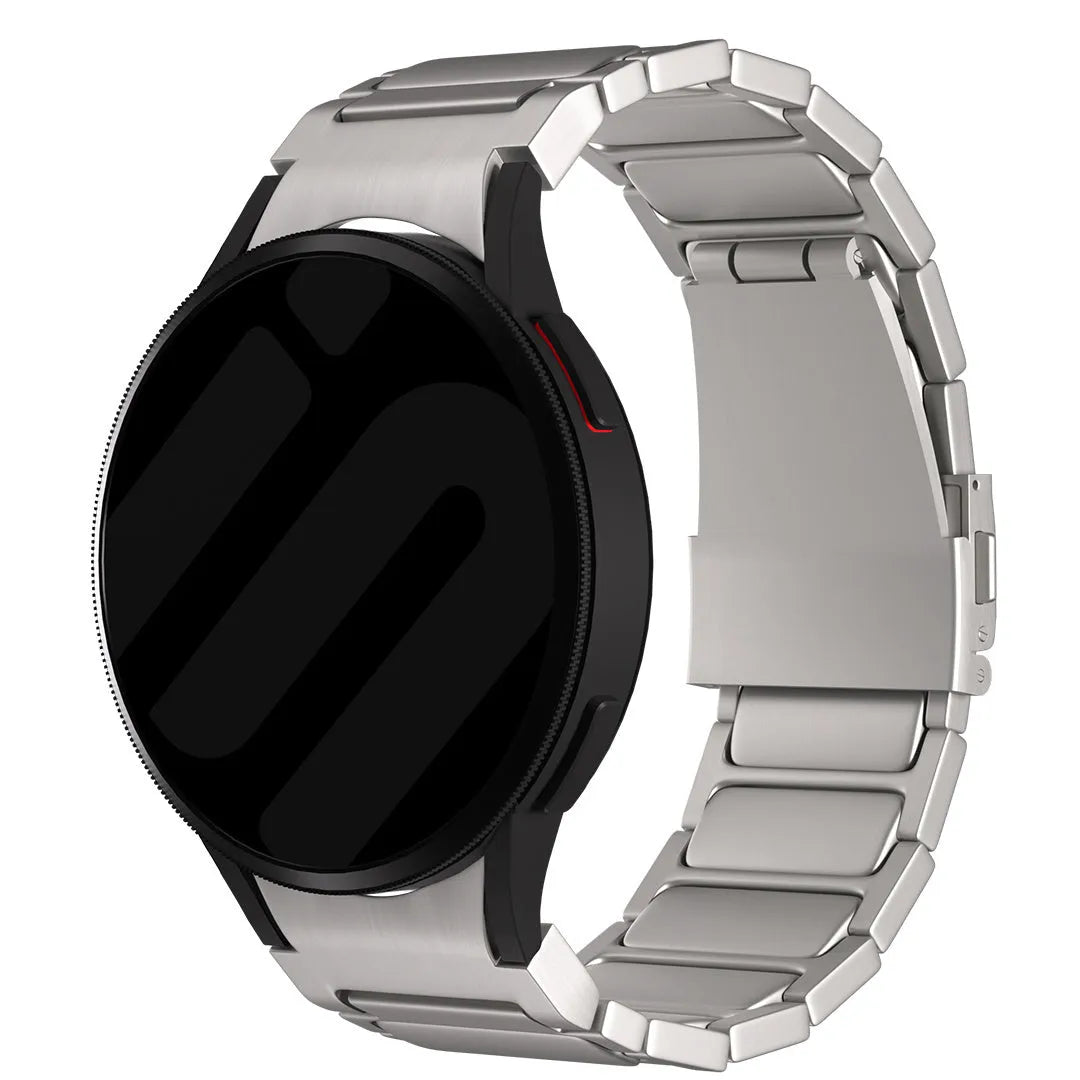 Titanium Strap 'One Push', on a watch, 3/4 front view