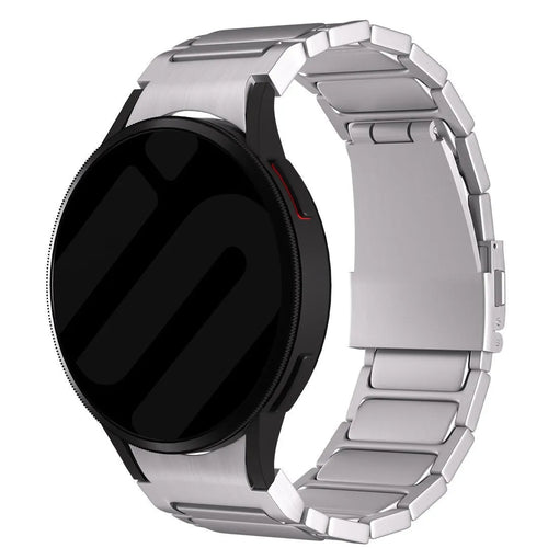 Titanium Strap 'One Push', silver, on a watch, 3/4 front view
