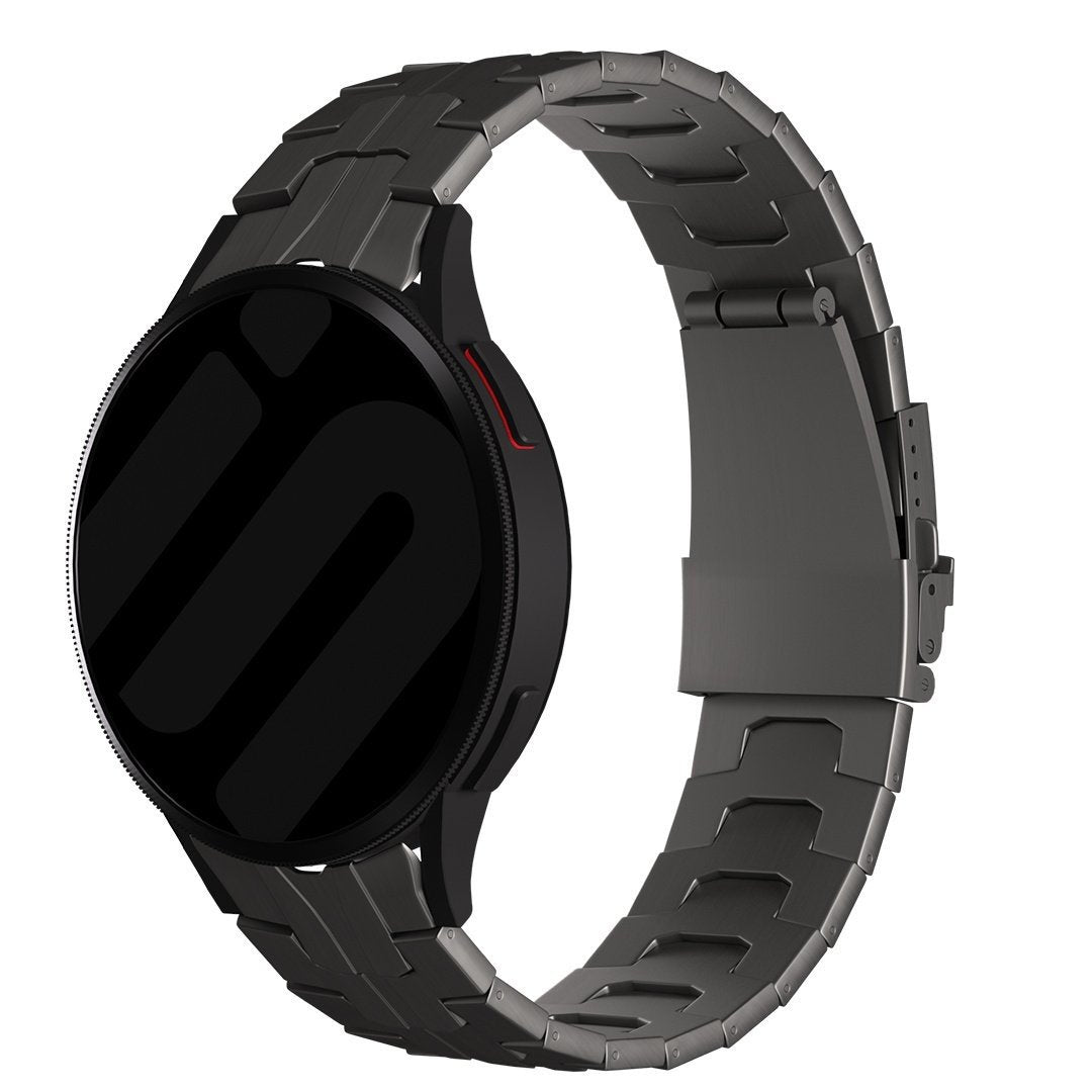 Titanium Strap 'Iron', graphite, on a watch, 3/4 front view