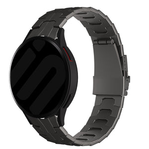 Titanium Strap 'Iron', graphite, on a watch, 3/4 front view