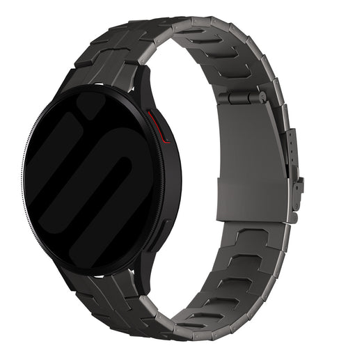 Titanium Strap 'Iron', graphite, on a watch, 3/4 front view