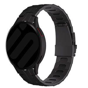Titanium Strap 'Iron', black, on a watch, 3/4 front view