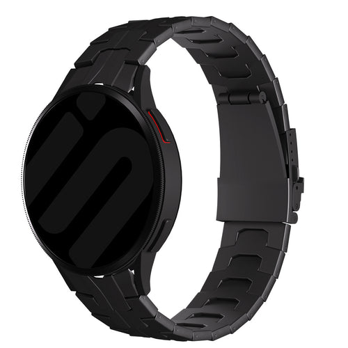 Titanium Strap 'Iron', black, on a watch, 3/4 front view