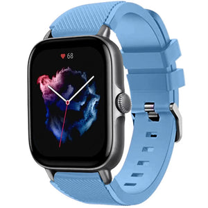 Twill Silicone Strap, sand blue, on a watch, 3/4 front view