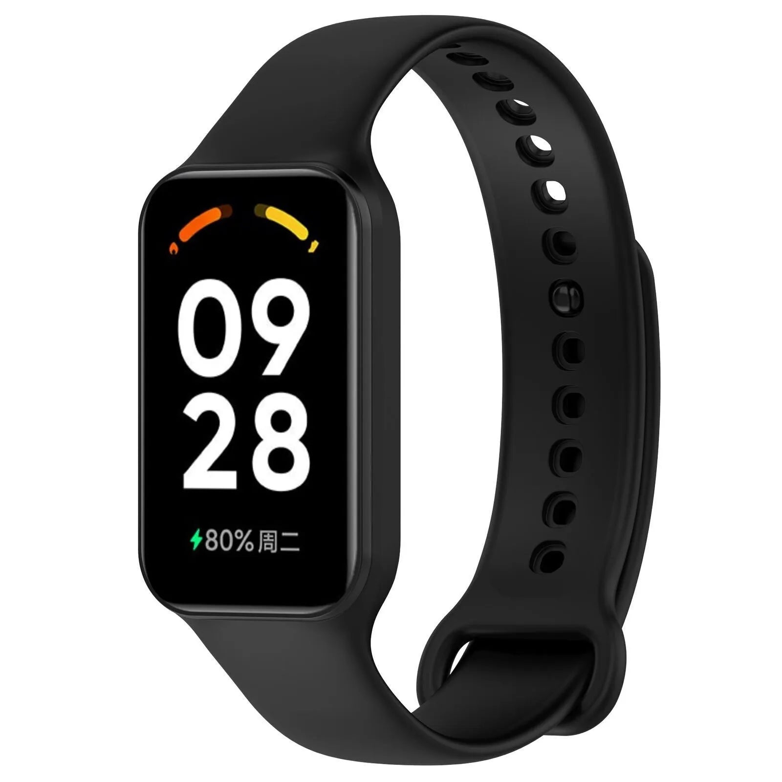 Silicone Strap, black, on a watch, 3/4 front view