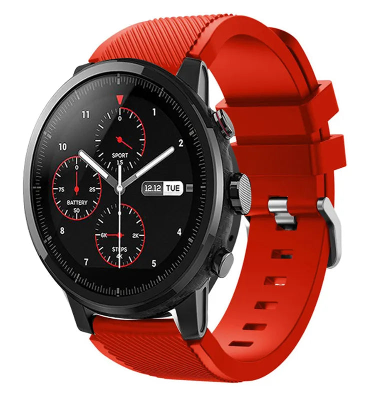 Twill Silicone Strap, red, on a watch, 3/4 front view