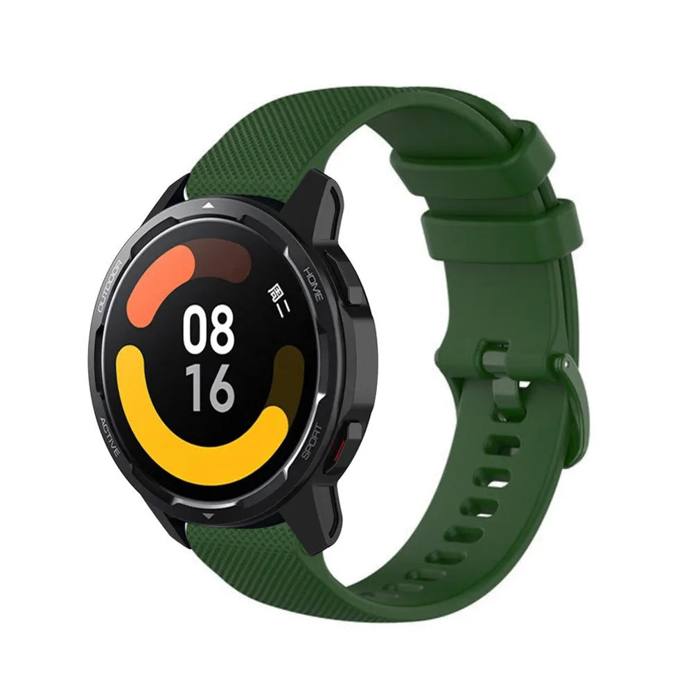Premium Silicone Strap, army green, on a watch, 3/4 front view