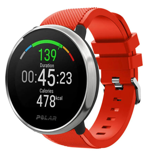 Twill Silicone Strap, red, on a watch, 3/4 front view