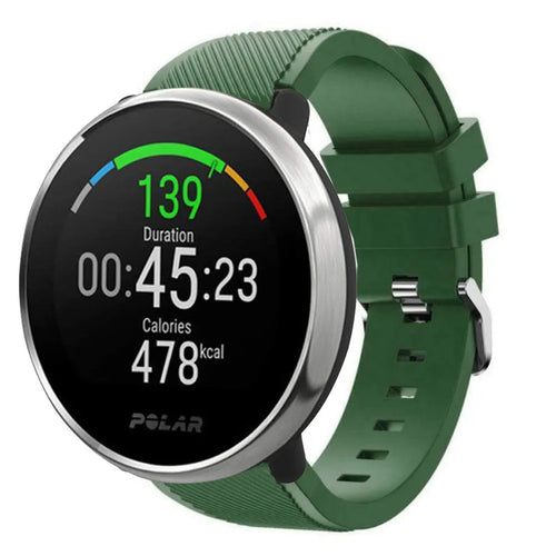 Twill Silicone Strap, army green, on a watch, 3/4 front view