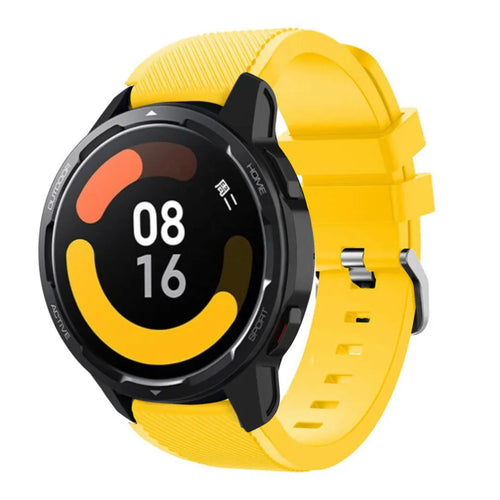 Twill Silicone Strap, yellow, on a watch, 3/4 front view