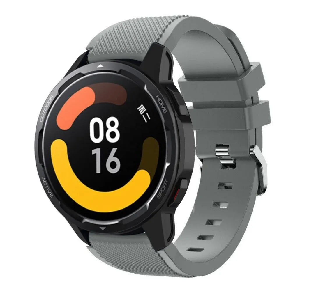 Twill Silicone Strap, grey, on a watch, 3/4 front view