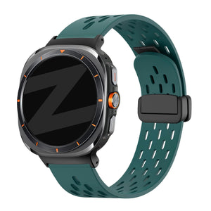 Silicone D-Buckle Sport Strap 'Air', viridian, on a watch, 3/4 front view