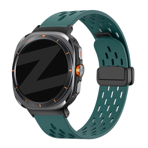 Silicone D-Buckle Sport Strap 'Air', viridian, on a watch, 3/4 front view