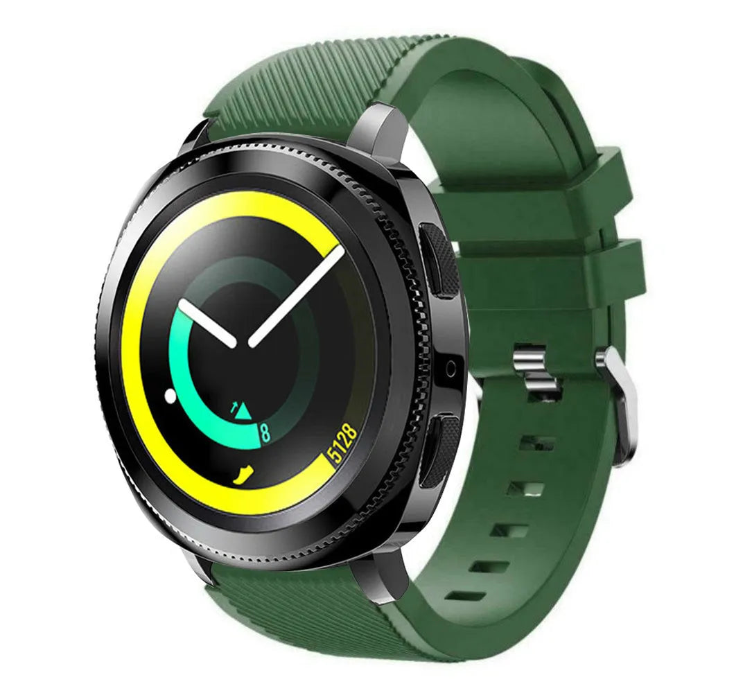 Twill Silicone Strap, army green, on a watch, 3/4 front view