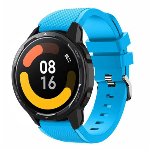 Twill Silicone Strap, light blue, on a watch, 3/4 front view