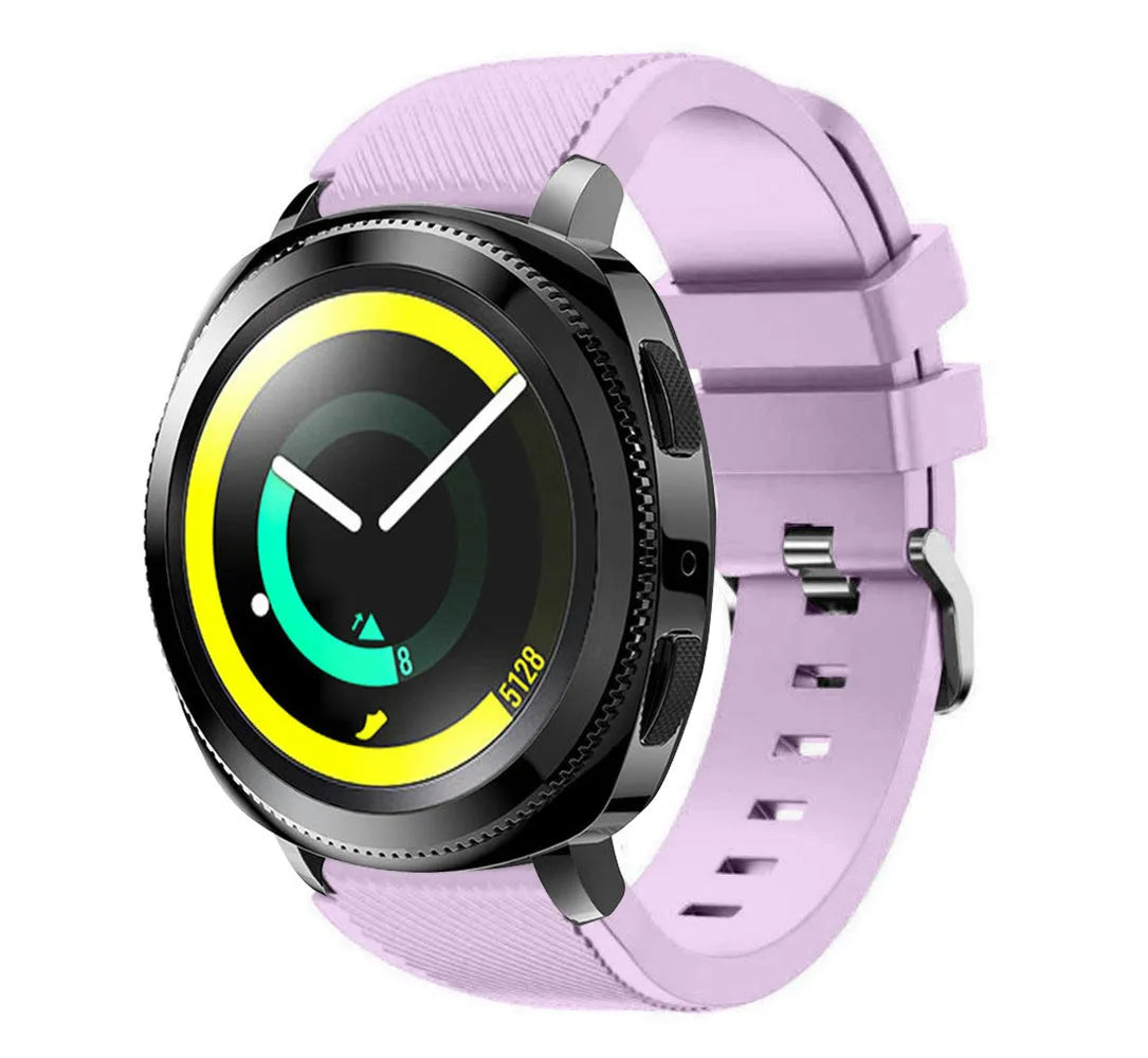 Twill Silicone Strap, lilac, on a watch, 3/4 front view
