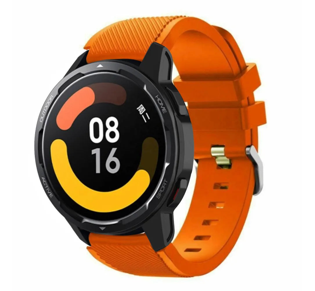 Twill Silicone Strap, orange, on a watch, 3/4 front view
