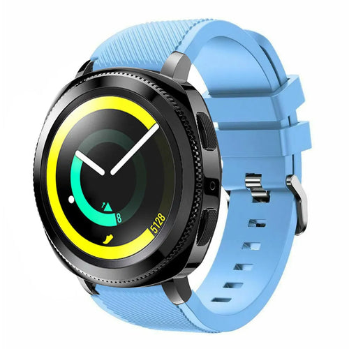 Twill Silicone Strap, sand blue, on a watch, 3/4 front view