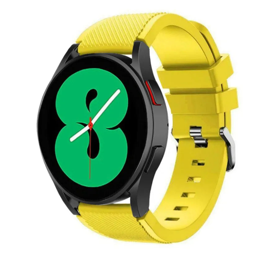 Twill Silicone Strap, yellow, on a watch, 3/4 front view