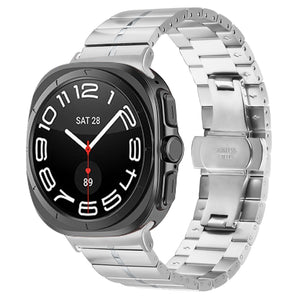 Premium Metal Strap, silver, on a watch, 3/4 front view