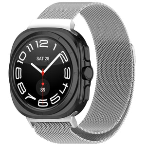 Milanese Strap, silver, on a watch, 3/4 front view