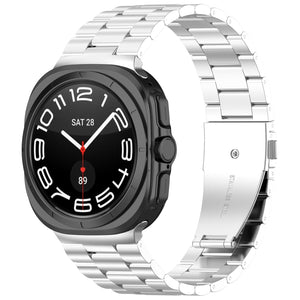 Steel Strap, silver, on a watch, 3/4 front view