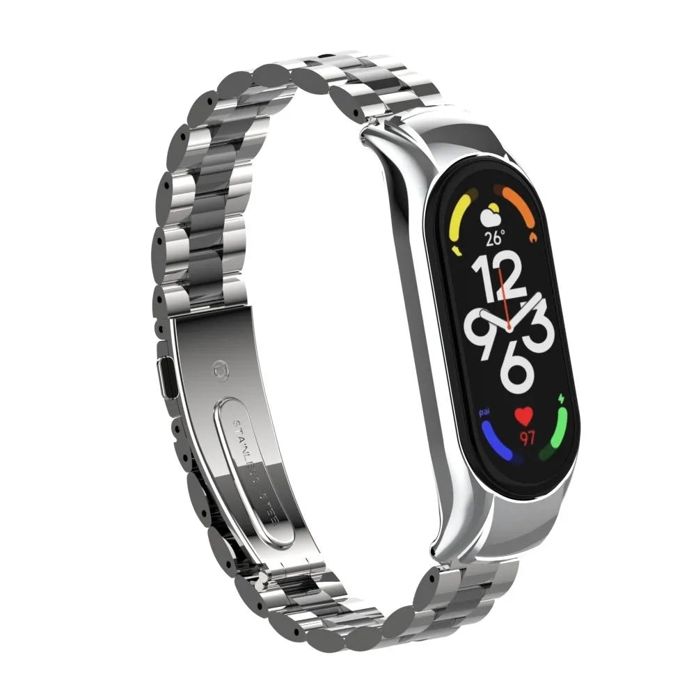 Steel Strap, silver/black, on a watch, 3/4 front view