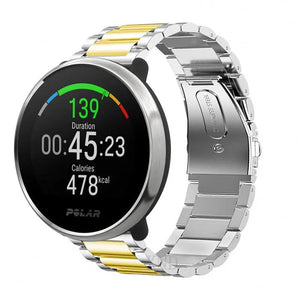 Steel Strap, silver/gold, on a watch, 3/4 front view