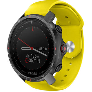 Silicone Sport Strap, yellow, on a watch, 3/4 front view