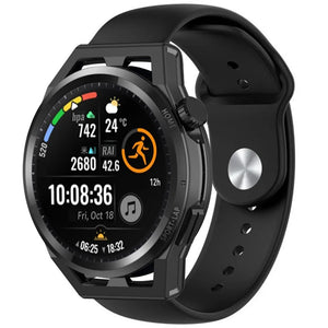 Silicone Sport Strap, black, on a watch, 3/4 front view