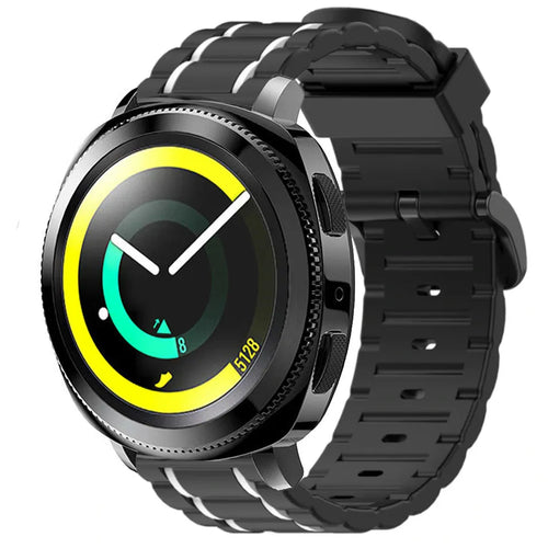 Silicone Strap 'Tough', black/white, on a watch, 3/4 front view