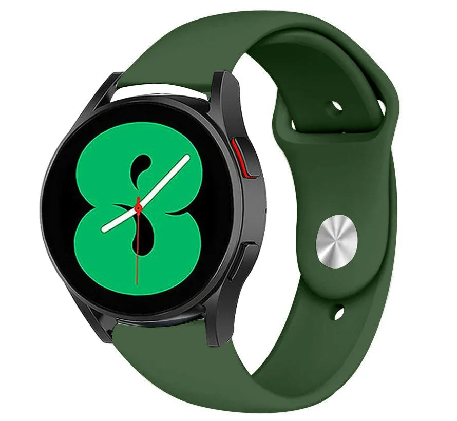 Silicone Sport Strap, army green, on a watch, 3/4 front view