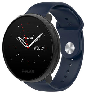 Silicone Sport Strap, dark blue, on a watch, 3/4 front view