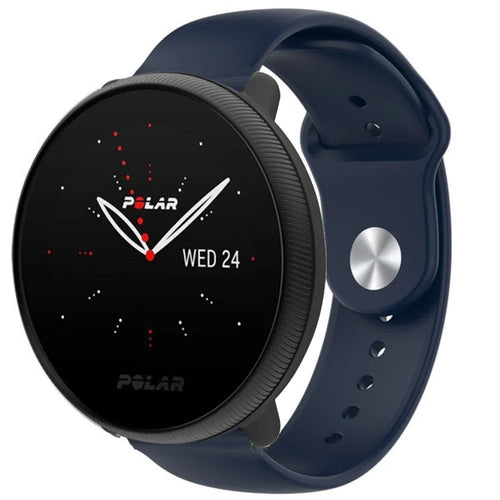 Silicone Sport Strap, dark blue, on a watch, 3/4 front view