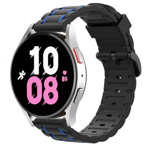 Silicone Strap 'Tough', black/blue, on a watch, 3/4 front view