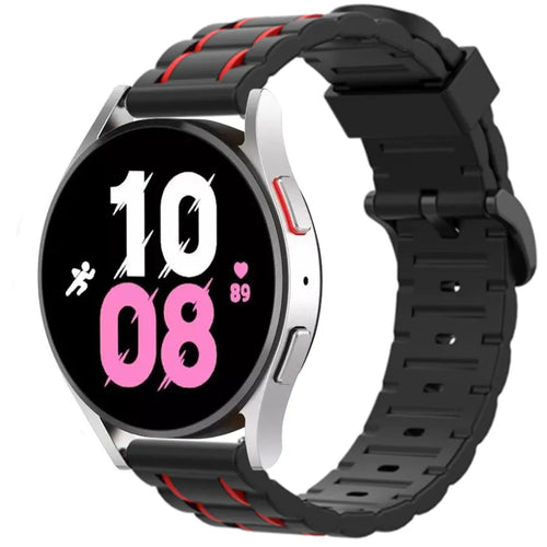 Silicone Strap 'Tough', black/red, on a watch, 3/4 front view