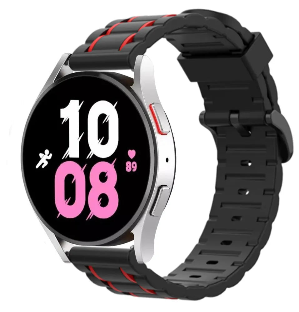 Silicone Strap 'Tough', black/red, on a watch, 3/4 front view