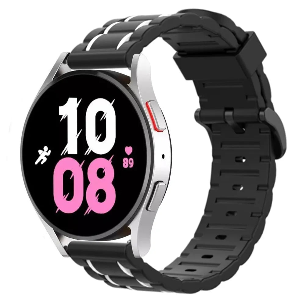 Silicone Strap 'Tough', black/white, on a watch, 3/4 front view