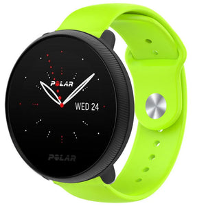 Silicone Sport Strap, light green, on a watch, 3/4 front view
